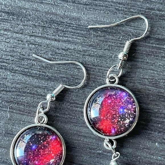 Pink and Purple Galaxy Glass earrings - Picture 2 of 2